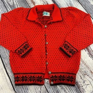 Vintage Norsk Husflid 100% Wool Norwegian Handknit Cardigan Sweater